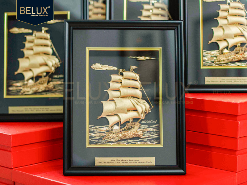 Lô 30 tranh thuyền Đức Tín Group 32x25cm dát vàng 24k thiết kế theo yêu cầu